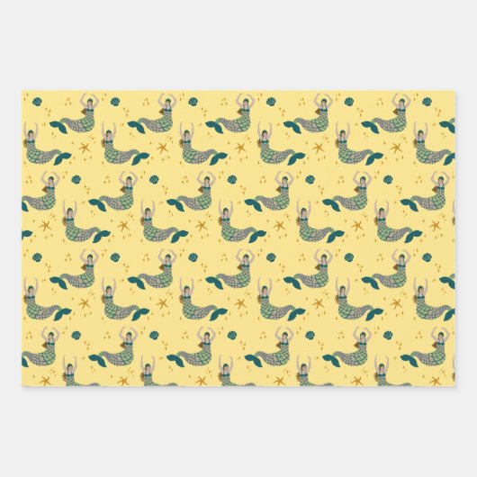 Moderne Mermaid Siren Theme Illustration Geschenkpapier Set (Vorderseite)