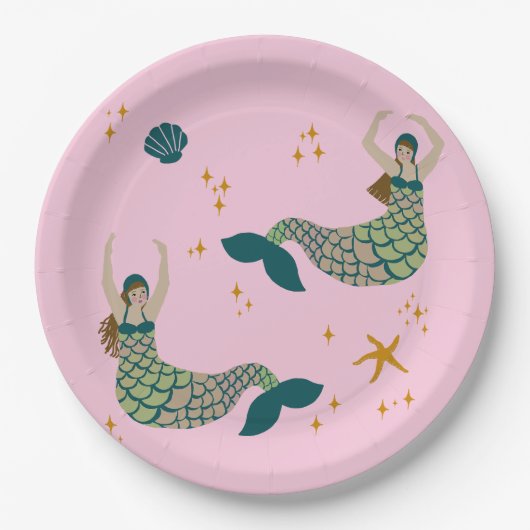 Moderne Mermaid Siren Theme Illustration Print Pin Pappteller (Vorderseite)