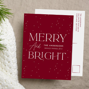 Moderne Merry and Bright Cranberry Nicht-Foto Feiertagspostkarte