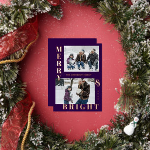 Moderne Merry & Bright 2 Foto Rose Gold Folien Feiertagskarte