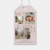 Moderne Merry Bright Bold Typografie 3 Foto Pink Geschenkanhänger (Vorderseite)
