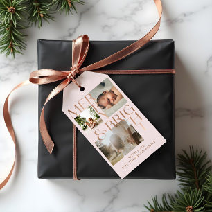 Moderne Merry Bright Bold Typografie 3 Foto Pink Geschenkanhänger