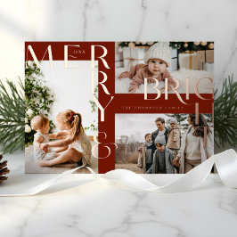 Moderne Merry & Bright Bold Typografie 3 Foto Red Folien Feiertagskarte