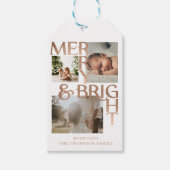 Moderne Merry Bright Bold Typografie 3 Foto White Geschenkanhänger (Vorderseite)