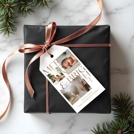 Moderne Merry Bright Bold Typografie 3 Foto White Geschenkanhänger