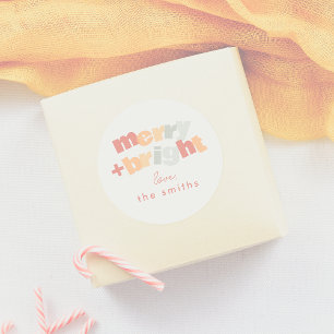 Moderne Merry & Bright Familie Weihnachten Runder Aufkleber