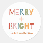 Moderne Merry & Bright Fun farbenfroh Runder Aufkleber (Vorderseite)
