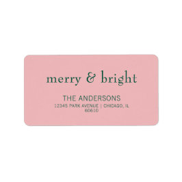 Moderne Merry & Bright Holiday Adresse Rosa & Grün Adressaufkleber