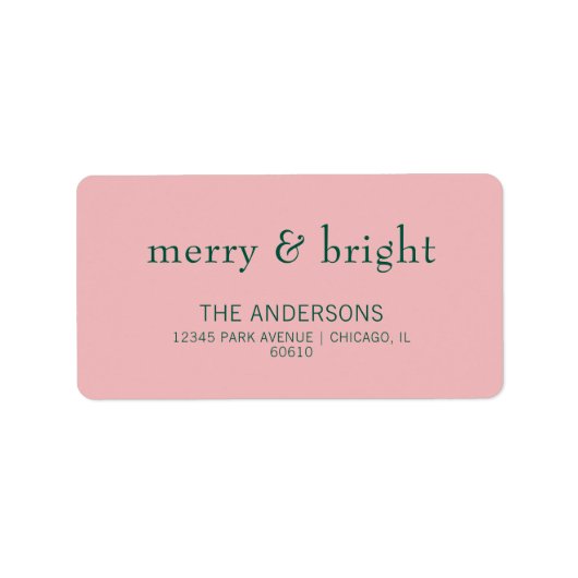 Moderne Merry & Bright Holiday Adresse Rosa & Grün Adressaufkleber (Vorne)