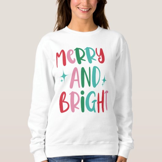 Moderne Merry & Bright Retro farbenfrohe Weihnacht Sweatshirt (Vorderseite)