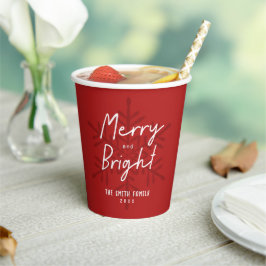 Moderne Merry & Bright Schrift Schneeflocken Weihn Pappbecher