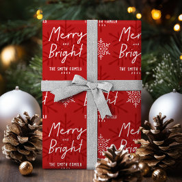 Moderne Merry & Bright Script-Schneeflocken Weihna Geschenkpapier