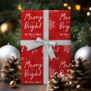 Moderne Merry & Bright Script-Schneeflocken Weihna Geschenkpapier