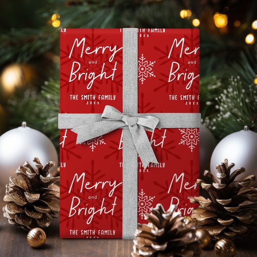 Moderne Merry & Bright Script-Schneeflocken Weihna Geschenkpapier