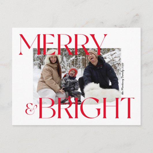 Moderne Merry & Bright Typografie Foto Weihnachten (Vorderseite)