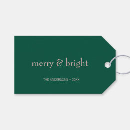 Moderne Merry & Bright Weihnachtsfeiertag Grün Ros Geschenkanhänger