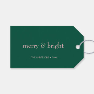 Moderne Merry & Bright Weihnachtsfeiertag Grün Ros Geschenkanhänger