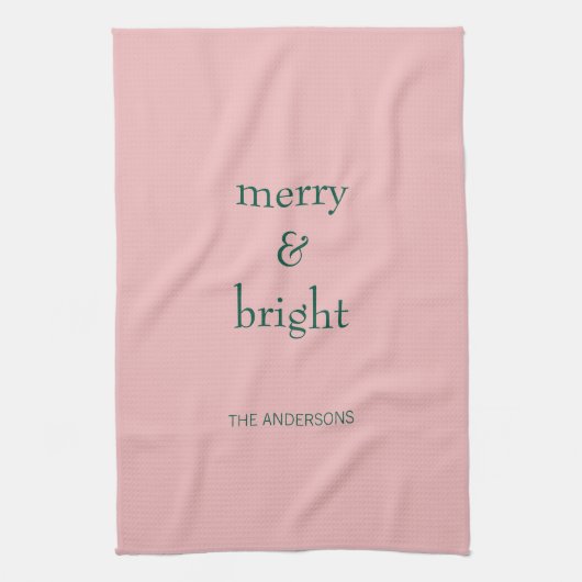 Moderne Merry & Bright Weihnachtsfeiertag Grün Ros Geschirrtuch (Vertikal)