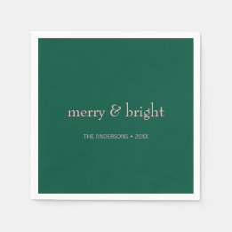 Moderne Merry & Bright Weihnachtsfeiertag Grün Ros Serviette