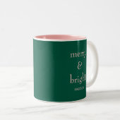 Moderne Merry & Bright Weihnachtsfeiertag Grün Ros Zweifarbige Tasse (VorderseiteRechts)