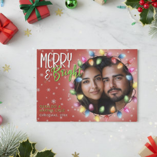 Moderne Merry & Bright Weihnachtsleuchten Rot Feiertagskarte