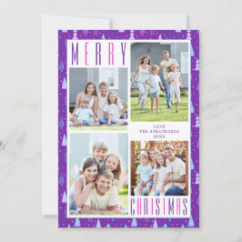 Moderne MERRY CHRISTMAS Bäume 4 Fotos Lila Rosa Feiertagskarte