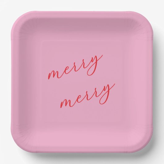 Moderne Merry Elegante Script Holiday Party Pappteller (Vorderseite)