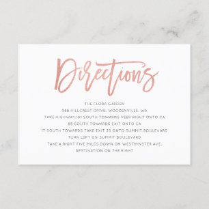 Moderne Messe Rose Gold Wedding Route Card Begleitkarte