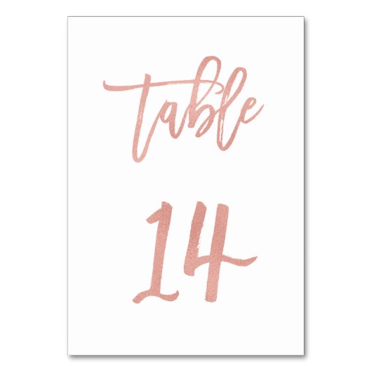 Moderne Messe Rose Gold Wedding Tischnummer 14 (Vorderseite)