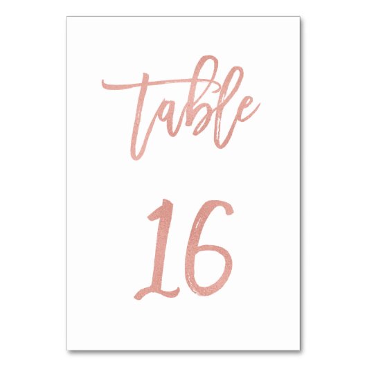 Moderne Messe Rose Gold Wedding Tischnummer 16 (Vorderseite)