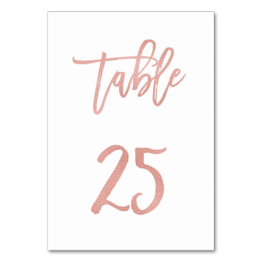 Moderne Messe Rose Gold Wedding Tischnummer 25 (Vorderseite)
