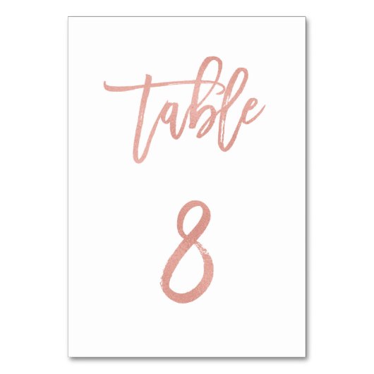 Moderne Messe Rose Gold Wedding Tischnummer 8 (Vorderseite)