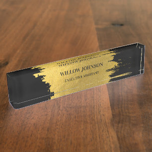 Moderne Metallic Gold & Black Business Führungskra Namensplakette
