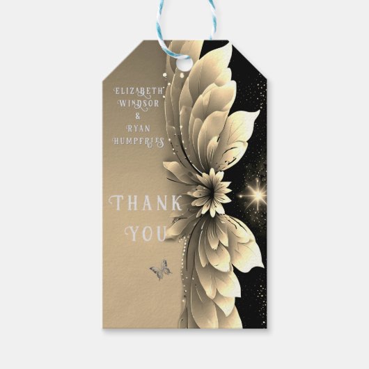 Moderne Metallic Gold Floral Wedding Einladung Geschenkanhänger (Vorderseite)