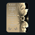 Moderne Metallic Gold Floral Wedding Einladung Magnet<br><div class="desc">Mit dieser atemberaubenden Hochzeitseinladung mit einem faszinierenden, symmetrischen Blumendesign stärken Sie Ihren Tag. Die glänzenden Metallblätter, die durch sanfte Pop mit lebhaften Farben und himmlisch inspiriert Glitzern hervorgehoben werden, schaffen ein modernes, aber zeitloses Ambiente. Die einzigartige Mischung aus abstrakten Blumenmustern und sternförmigen Nachtelementen fügt eine Touch von Eleganz und Eleganz...</div>