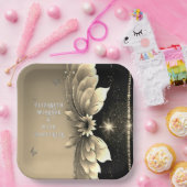 Moderne Metallic Gold Floral Wedding Einladung Pappteller (Party)