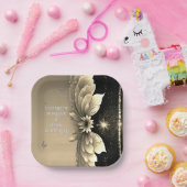 Moderne Metallic Gold Floral Wedding Einladung Pappteller (Party)