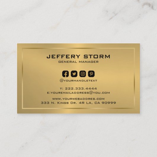 Moderne Metallic Gold Textur Schwarze Typografie Visitenkarte (Rückseite)