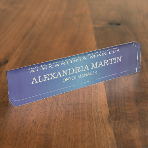 Moderne Metallic Navy Blauer Name Auftrag Titel Namensplakette