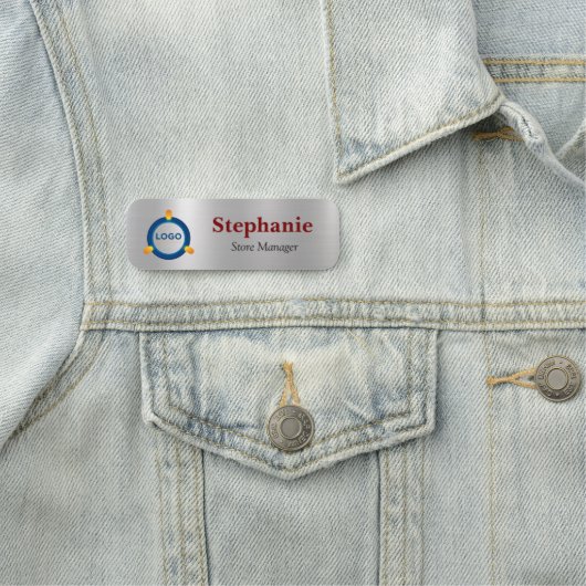 Moderne Metallic Silber Gebürstet Magnetisch Firma Namensschild (Beispiel)