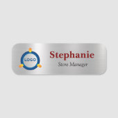 Moderne Metallic Silber Gebürstet Magnetisch Firma Namensschild (Vorderseite)
