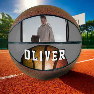 Moderne Metallisch Orange Name Foto Basketball