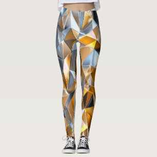Moderne Metallische Abstrakte Gold Silber Geometri Leggings