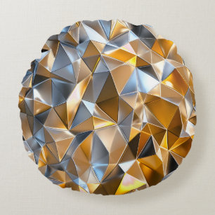 Moderne Metallische Abstrakte Gold Silber Geometri Rundes Kissen
