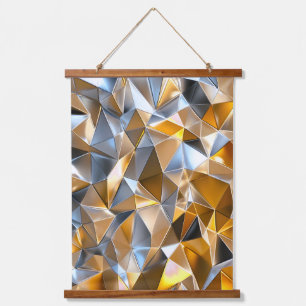 Moderne Metallische Abstrakte Gold Silber Geometri Wandteppich Mit Holzrahmen