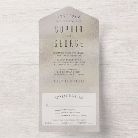 Moderne Metallische Foil Minimal Hochzeit Einladun All In One Einladung (Innen Boden)
