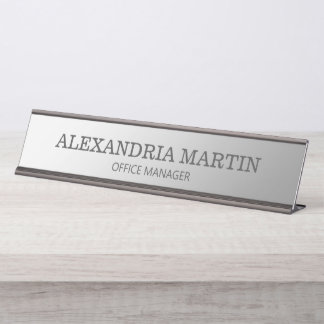 Moderne Metallische Minimale Silber Stellenbezeich Schreibtischnamensplakette