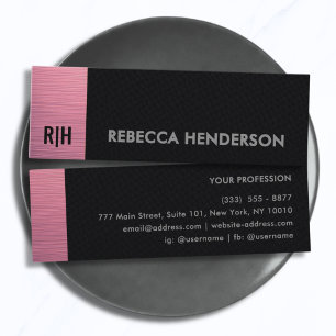 Moderne metallische rosa Platte & schwarzes Leder Mini Visitenkarte