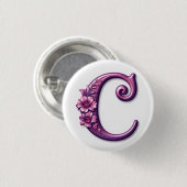 Moderne Metallische Rosemaling Buchstabe C, Rosa/L Button (Vorne & Hinten)