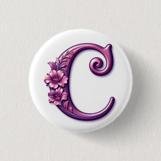 Moderne Metallische Rosemaling Buchstabe C, Rosa/L Button (Vorderseite)